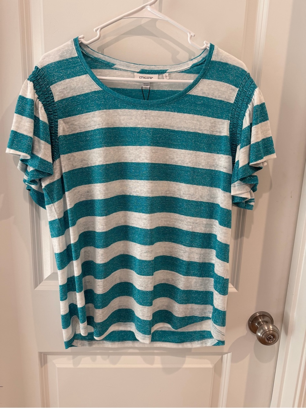 NWT Chico's Striped Short Sleeve Top Size 2 (Large)